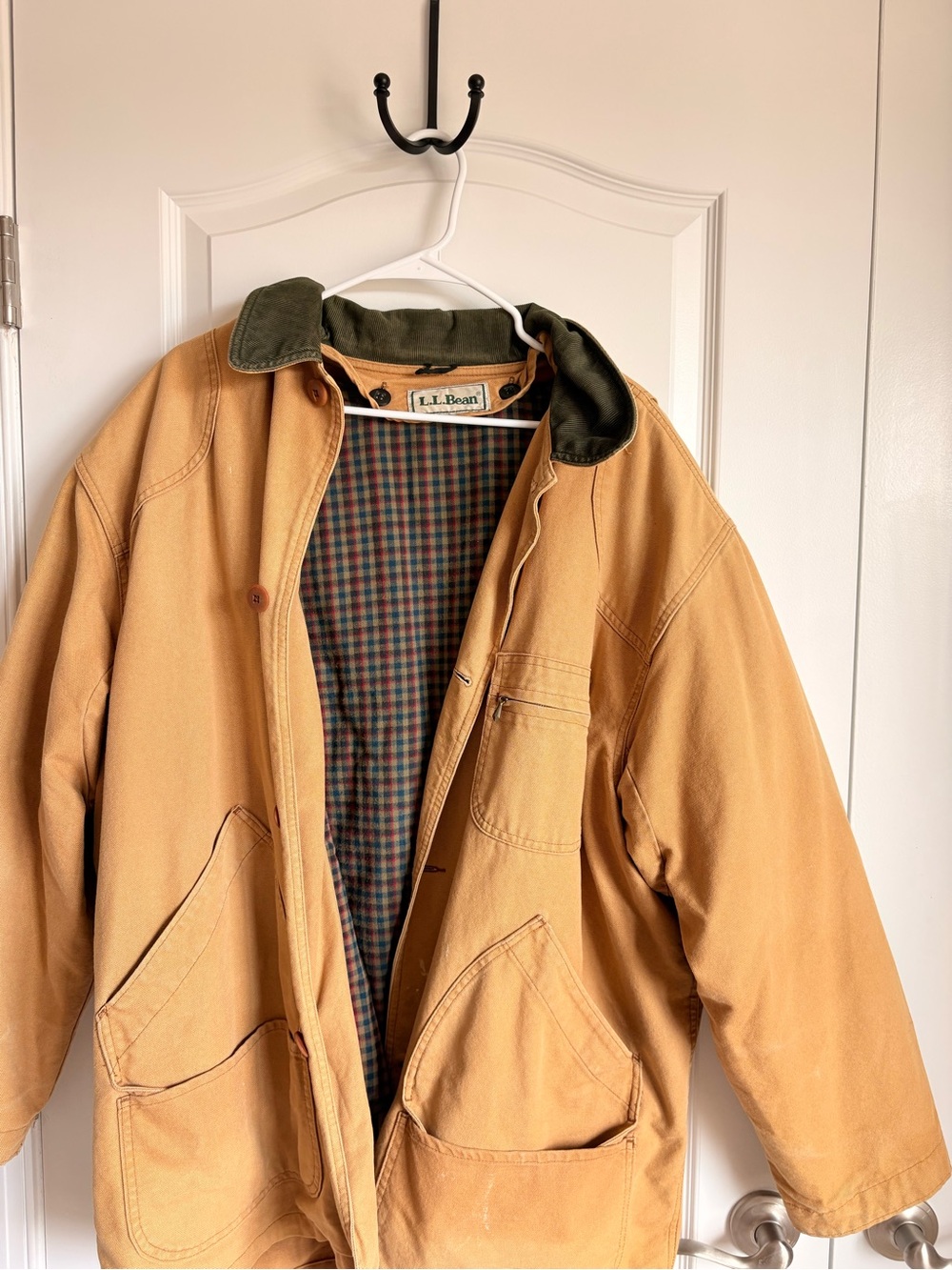 L.L. Bean Tan Canvas Field Jacket with Green Cord Collar